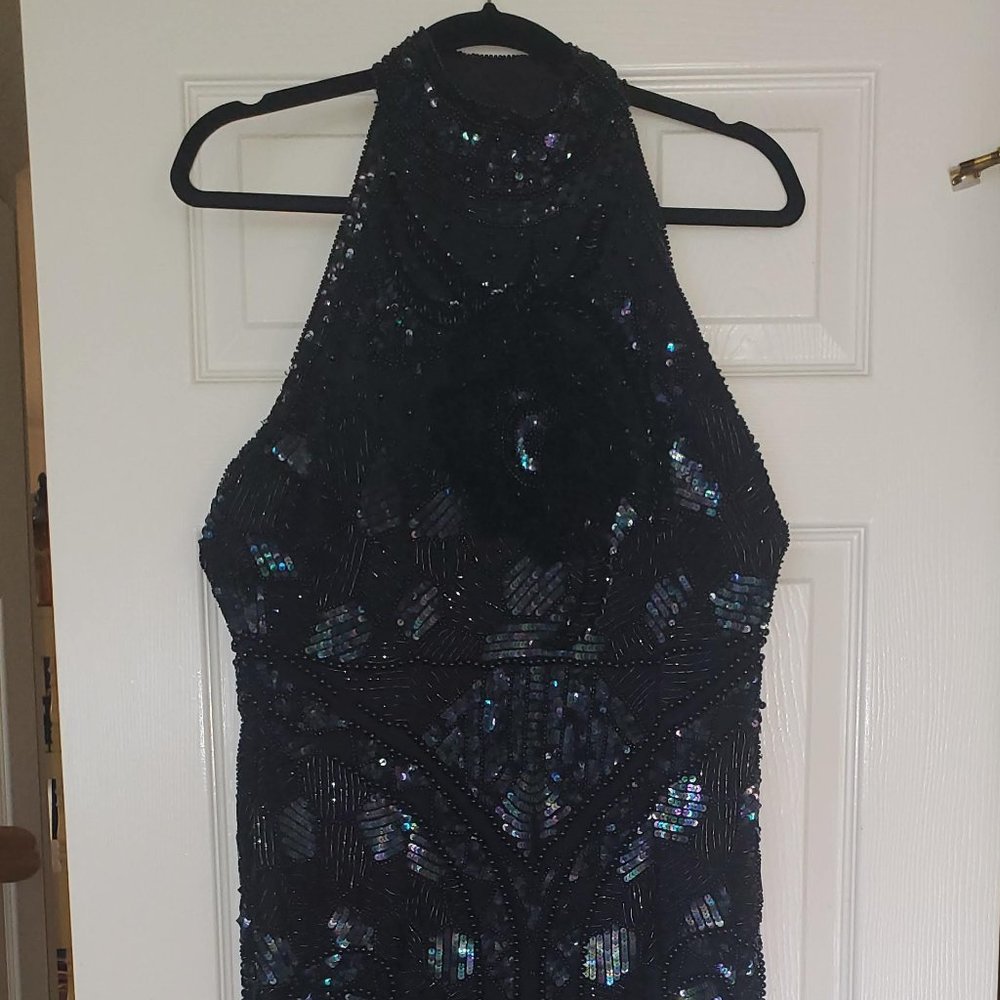 Formal Black Sequin Slit Dress Size M